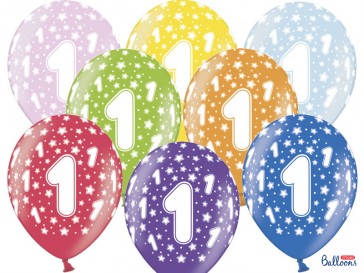 Balloons 30cm, 1st Birthday, Metallic Mix, 6pcs